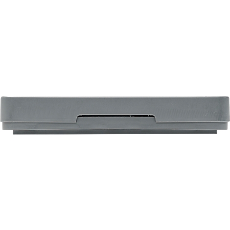 Gray, rectangular object with a recess in the middle.