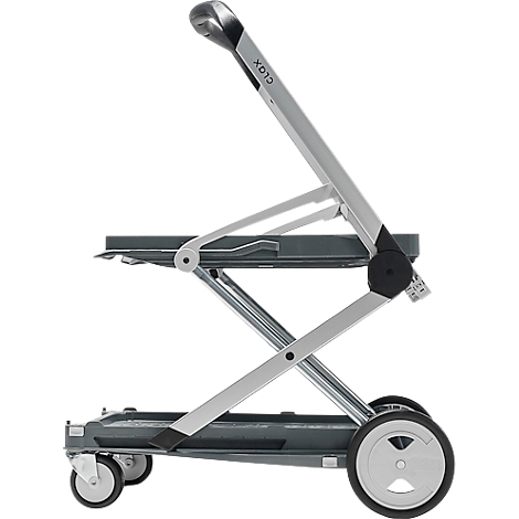 Grey folding serving cart with wheels and handle. "XD10" is written on the handle.