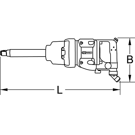Illustration en noir et blanc d'une clé à chocs avec les dimensions L et B.