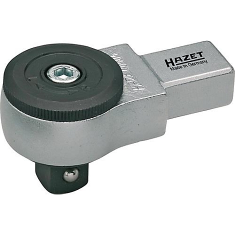 Clé à cliquet en métal de Hazet, Fabriqué en Allemagne. Roue noire, corps argenté, douille hexagonale.