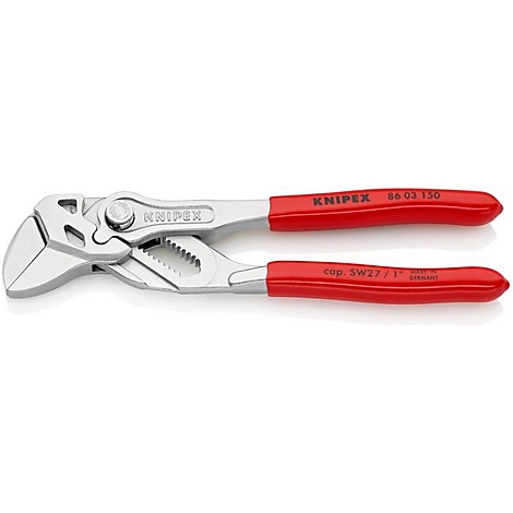 Pince Knipex avec poignées rouges. Des informations sont imprimées sur les poignées.