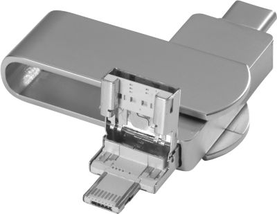 Clé USB 3.0 64 Go 4-en-1 – Avec Connecteurs Micro-USB, Type-C, Lightning Et USB-A, Pour Transfert Entre Appareils