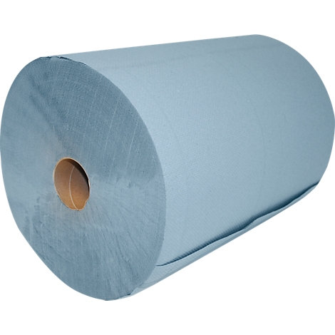 Blue paper towel roll. The core is brown.