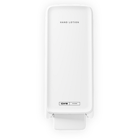 Weisser CWS Spender für Handlotion vor neutralem Hintergrund.
