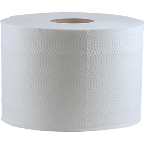 Rouleau de papier toilette blanc sur fond blanc avec un motif ondulé en relief.