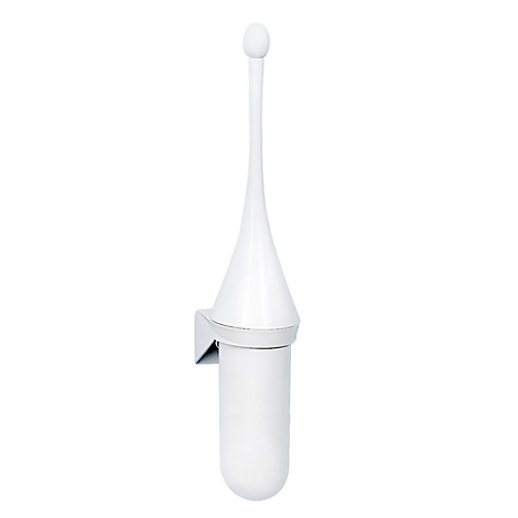 Weisse, wandmontierte WC-Bürstengarnitur in modernem Design vor weissem Hintergrund.