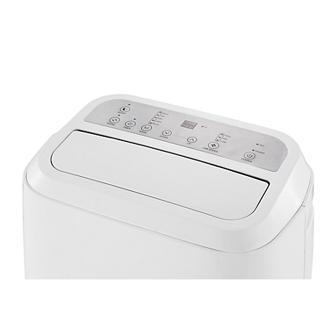 Gros plan d'un déshumidificateur blanc avec panneau de commande sur le dessus.