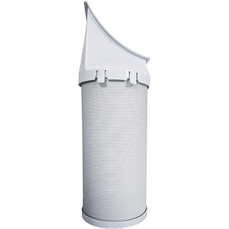 Tuyau d'échappement flexible blanc pour climatiseurs. Le tuyau est en matériau ondulé et possède une fixation angulaire.