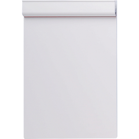 White notepad with rolled paper at the top. The background is also white.