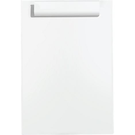 White, rectangular kitchen front with a horizontal, silver handle.