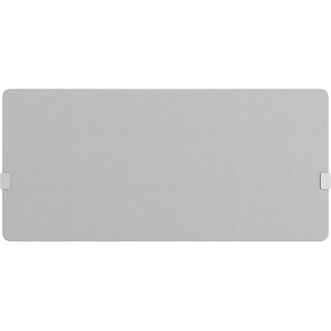 Objet rectangulaire gris aux coins arrondis. Il y a une petite protubérance blanche sur chaque côté court.