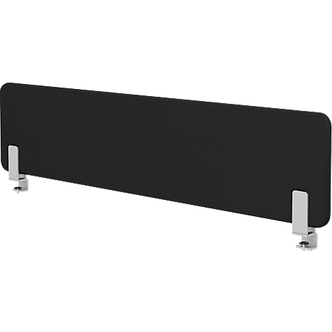 Séparateur de bureau noir avec deux pinces argentées.
