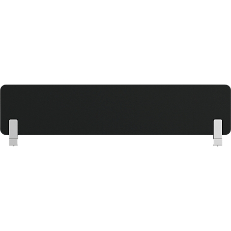 Cloison de bureau noire avec supports blancs. Le bord supérieur est arrondi.