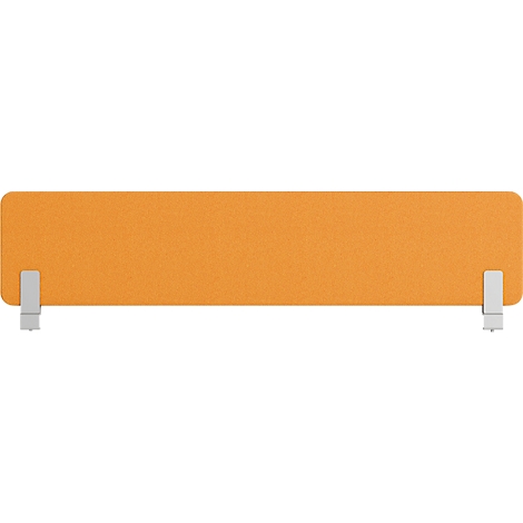 Cloison de bureau orange avec deux supports argentés.