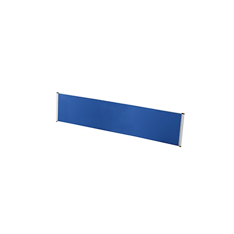 Séparateur de pièce rectangulaire bleu avec des cadres argentés sur fond blanc.