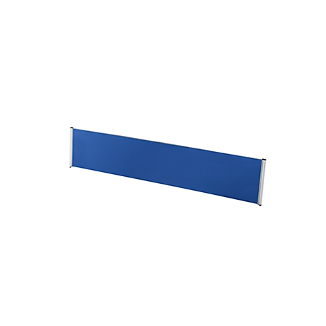 Élément rectangulaire bleu avec cadre argenté sur fond blanc.