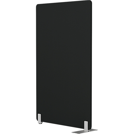 Élément rectangulaire noir avec pieds argentés. L'élément semble être une cloison.