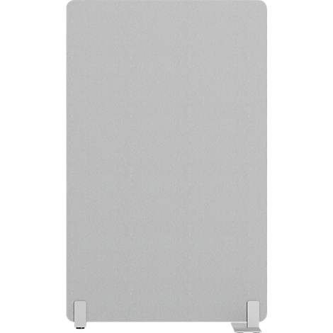Écran d'insonorisation rectangulaire gris avec deux pieds en bas.