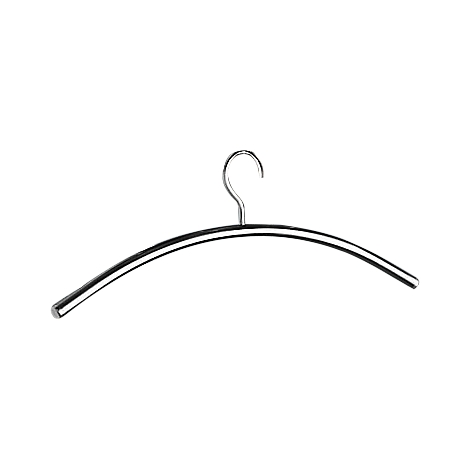 A shiny metal clothes hanger. The hook is curved, the bar is round.