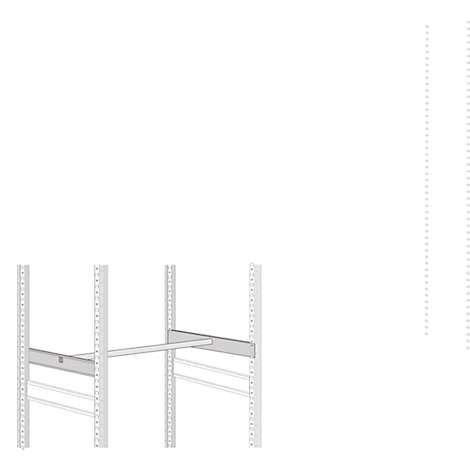 Shelf with gray steel uprights connected by horizontal supports.