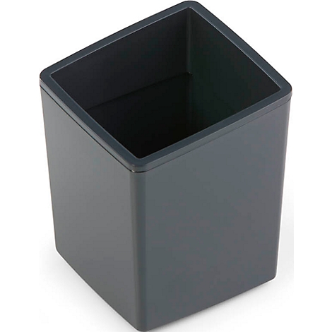 A charcoal gray, square container with rounded corners. The opening faces upwards.
