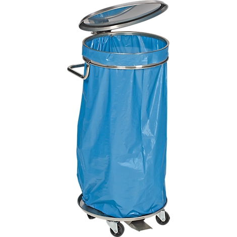 Colector de residuos con pedal, acero inoxidable, 5 ruedas