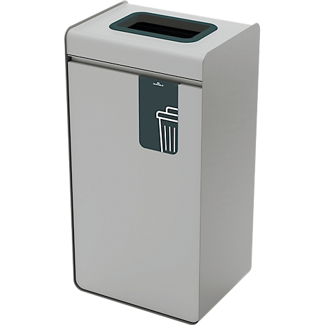 Graphique d'une poubelle, blanc sur fond gris, avec logo DURABLE.