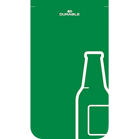 Fond vert avec contour de bouteille de bière blanc et logo DURABLE.