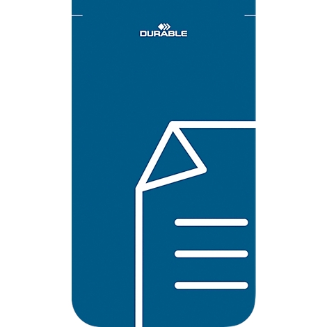 Fond bleu avec feuille de papier blanche et logo DURABLE.