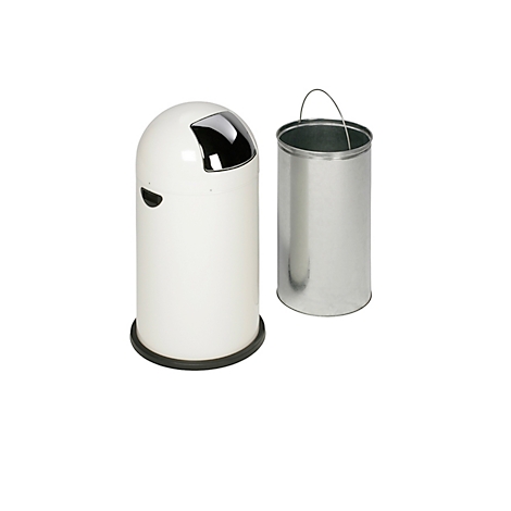 Poubelle blanche avec seau intérieur à côté.