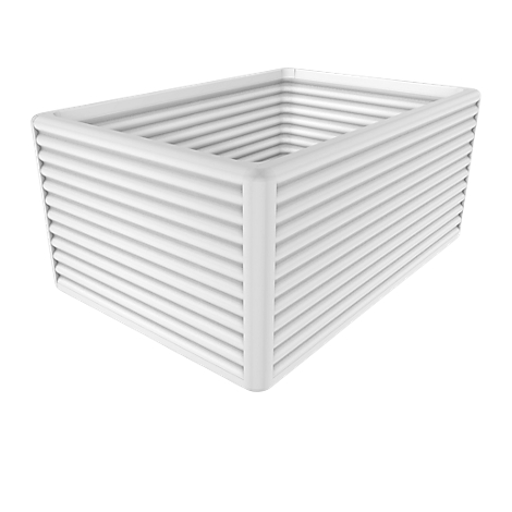 White, rectangular planter with horizontal grooves on the sides.
