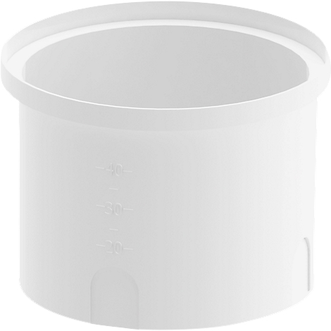 White cylindrical container with lines marking measurements.