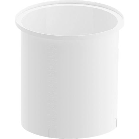 White, cylindrical container with a rounded rim.