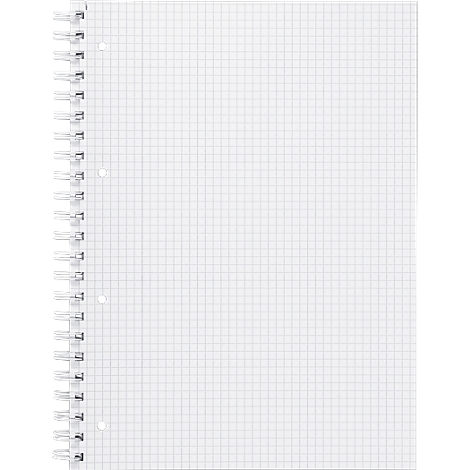 A white graph paper notebook with spiral binding.