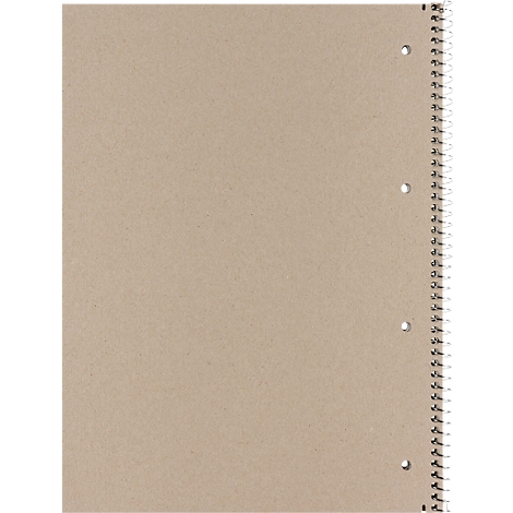 Een lichtbruin notitieboek van kraftpapier met spiraalbinding en vier gaten aan de zijkant.