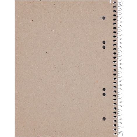 Bruin spiraalnotitieblok van gerecycled papier met een draadbinding en gaatjes.
