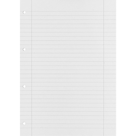 Weißes, liniertes Papier mit Lochung. Die Linien sind horizontal, der Rand vertikal abgegrenzt.