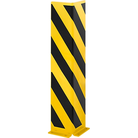 Corner protector made of yellow and black striped material, which protects against damage.