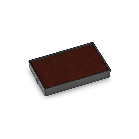 Tampon encreur marron dans un boîtier noir sur fond blanc.