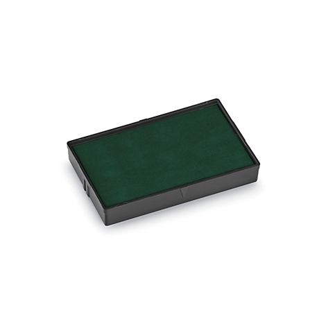 Tampon encreur rectangulaire noir avec tampon encreur vert sur fond blanc.