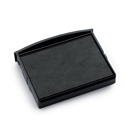 Tampon encreur noir sur fond blanc, forme rectangulaire avec bord supérieur arrondi.