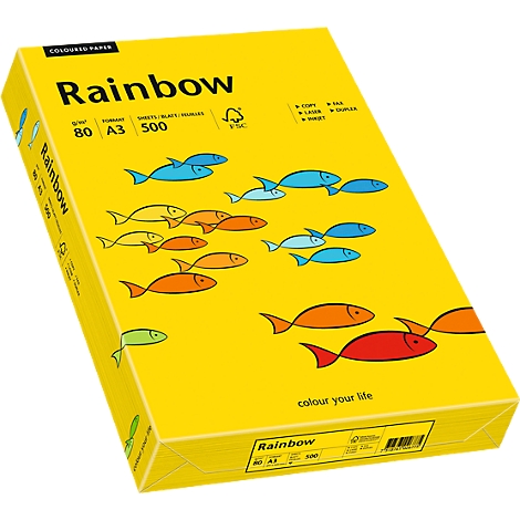 Yellow paper pack with colorful fish and the words "Rainbow".