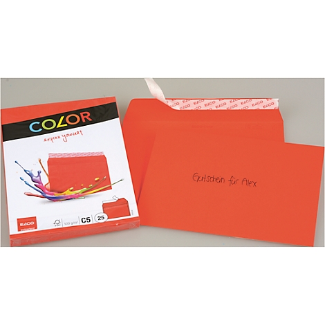 Red paper set with envelopes. Label: 'COLOR'. Inscription: 'Equishen für Arch'.