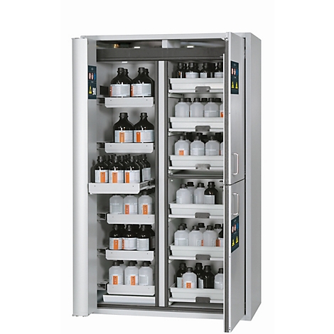 Combinatie veiligheidskast type 90 asecos K PHOENIX Vol.2 90 draai en klapdeuren met automatisch sluitmechanisme voorzijde lichtgrijs B 1197 x D