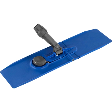 Blue, rectangular mop with gray handle and connector.