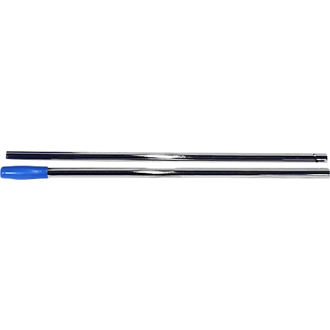 Two metal pens, one with a blue end, lie side by side.