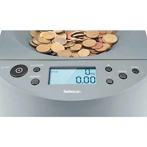 Compteuse de pièces 1450 Safescan, compte et trie jusqu'à 500 pièces en euros/min., avec fonction addition et de regroupement, câble d'alimentation