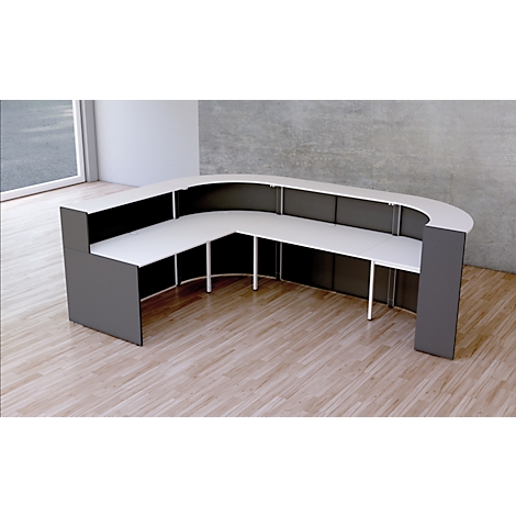 Comptoir en L Faro, 4 éléments, angle 90°, revêtement mélaminé, chants ABS, L 3250 x P 2320 H 1120 mm, anthracite/anthracite 