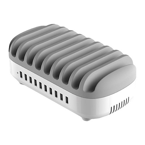 Un chargeur gris, rainuré, bicolore, avec des éléments blancs et gris.