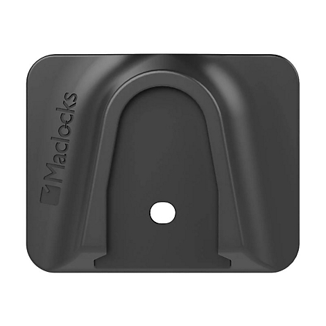 Schwarzes Maclocks-Montageelement mit abgerundeten Ecken und dem eingeprägten Schriftzug 'Maclocks'.